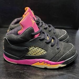 Jordan Kids Black and Pink Sneakers with Orange Accents